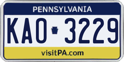 PA license plate KAO3229