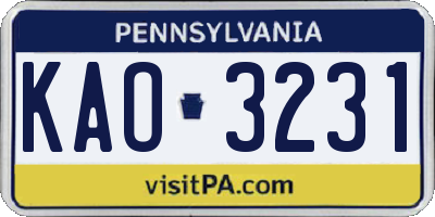 PA license plate KAO3231