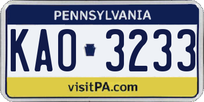 PA license plate KAO3233