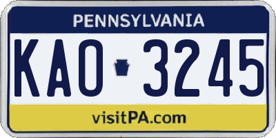 PA license plate KAO3245
