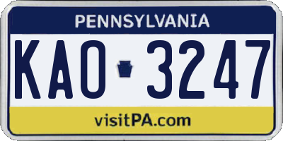 PA license plate KAO3247