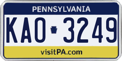 PA license plate KAO3249