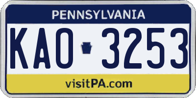 PA license plate KAO3253