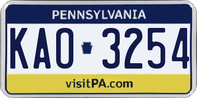 PA license plate KAO3254