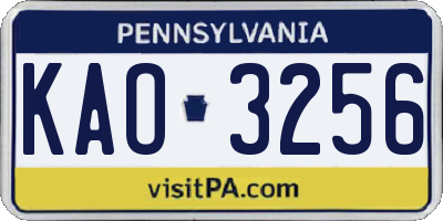 PA license plate KAO3256
