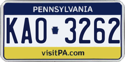 PA license plate KAO3262