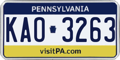 PA license plate KAO3263