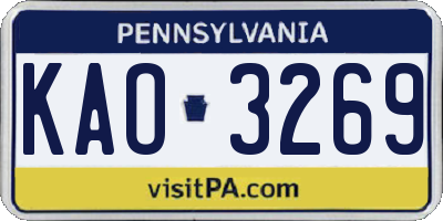 PA license plate KAO3269