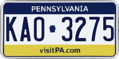 PA license plate KAO3275