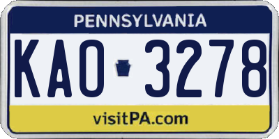 PA license plate KAO3278