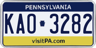 PA license plate KAO3282