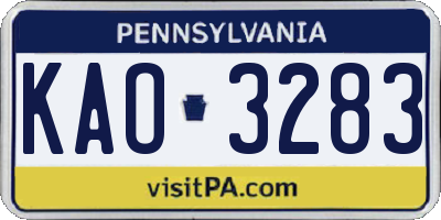PA license plate KAO3283