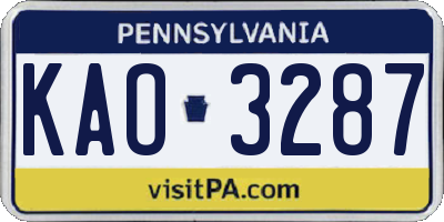 PA license plate KAO3287