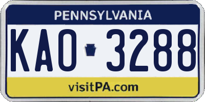 PA license plate KAO3288