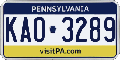 PA license plate KAO3289