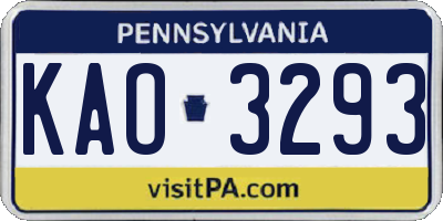 PA license plate KAO3293