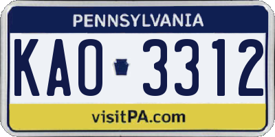PA license plate KAO3312