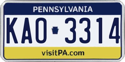 PA license plate KAO3314
