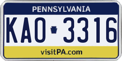 PA license plate KAO3316