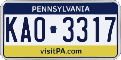 PA license plate KAO3317