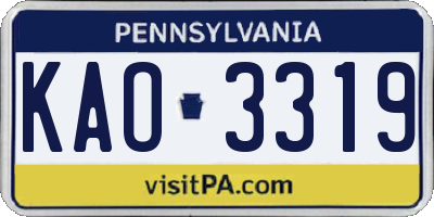 PA license plate KAO3319