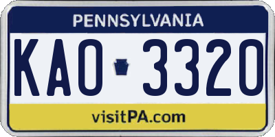 PA license plate KAO3320
