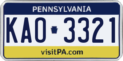 PA license plate KAO3321