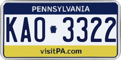 PA license plate KAO3322