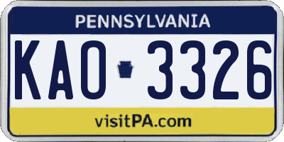 PA license plate KAO3326