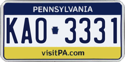 PA license plate KAO3331