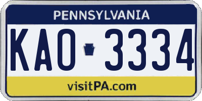 PA license plate KAO3334