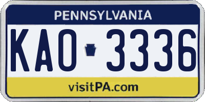 PA license plate KAO3336