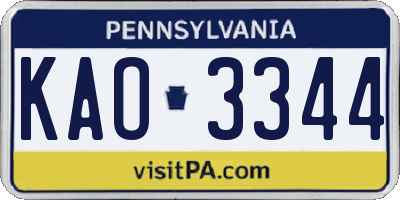 PA license plate KAO3344