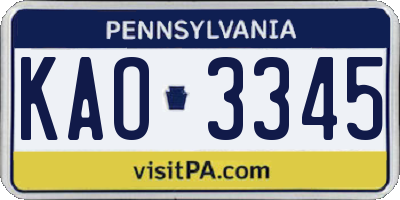 PA license plate KAO3345