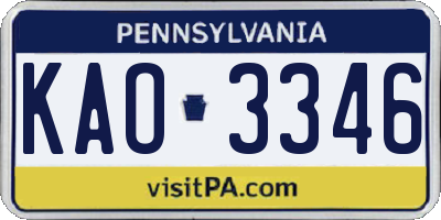 PA license plate KAO3346