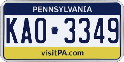 PA license plate KAO3349