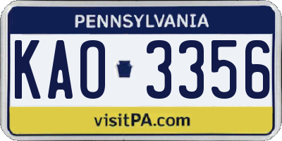 PA license plate KAO3356