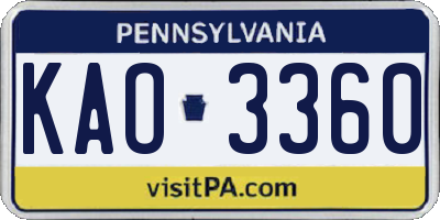 PA license plate KAO3360