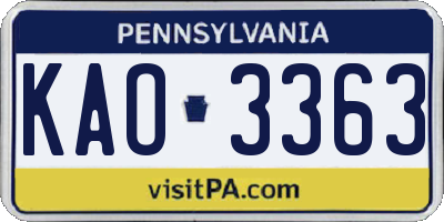 PA license plate KAO3363