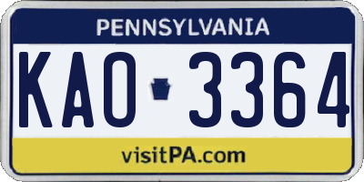 PA license plate KAO3364
