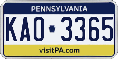 PA license plate KAO3365