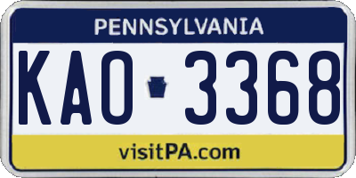 PA license plate KAO3368