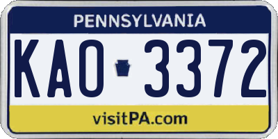 PA license plate KAO3372