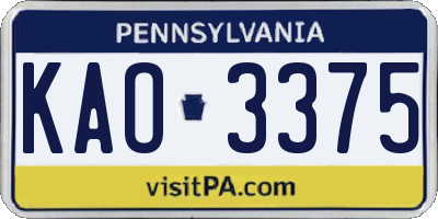 PA license plate KAO3375