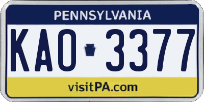 PA license plate KAO3377