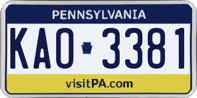 PA license plate KAO3381