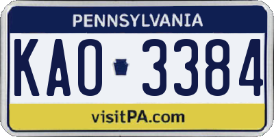 PA license plate KAO3384