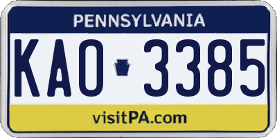 PA license plate KAO3385