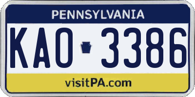 PA license plate KAO3386