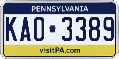 PA license plate KAO3389